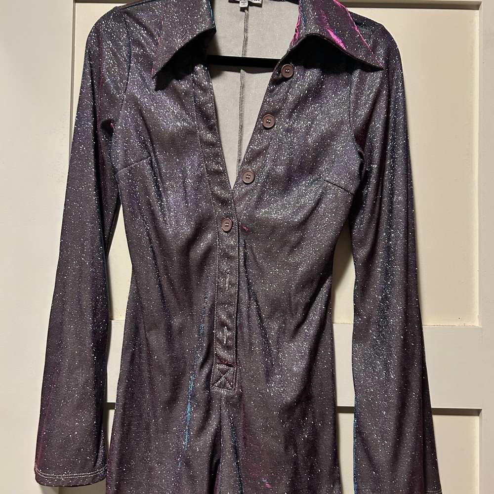 Iridescent Purple/Blue Button-Up Romper